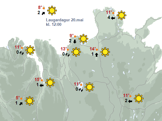 Spáð sumarveðri á laugardaginn