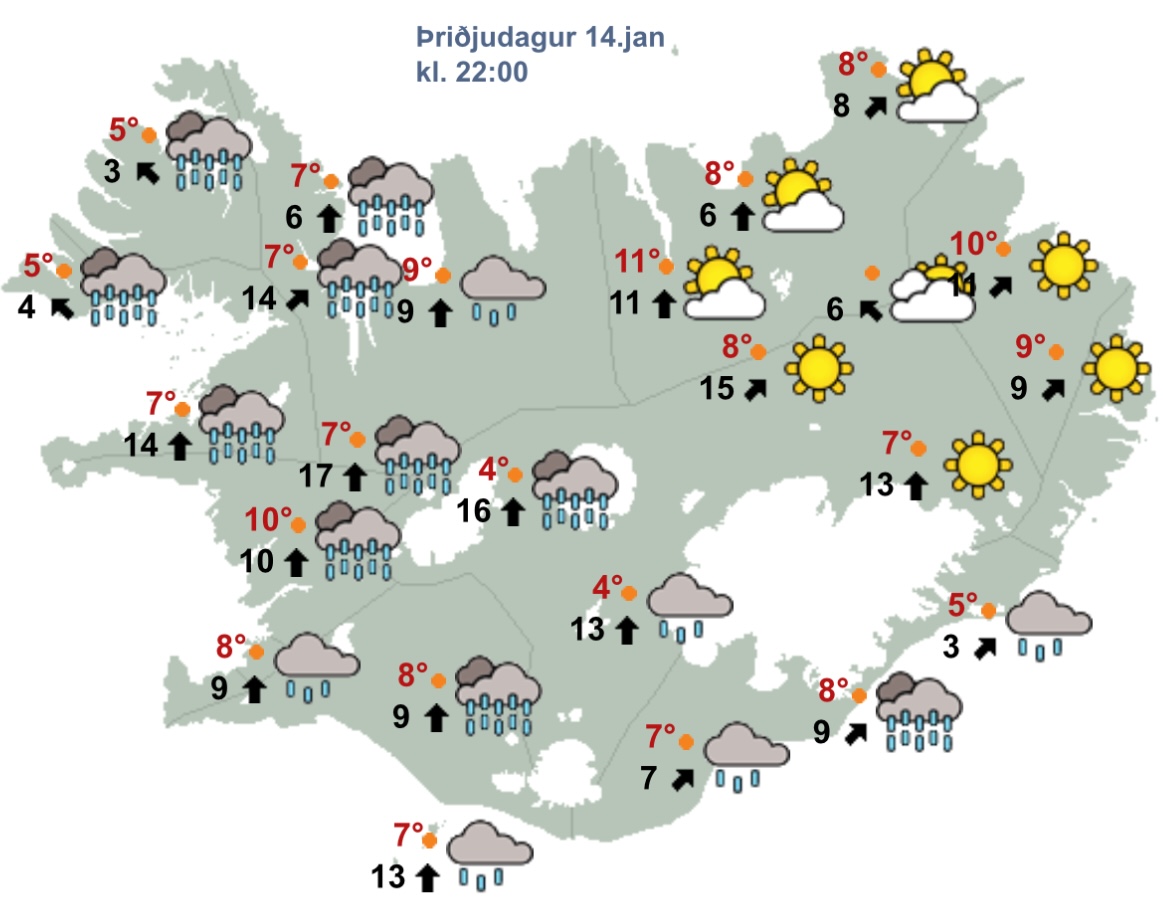 Tveggja stafa hitatölur á Akureyri í kvöld